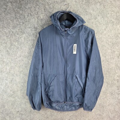 Adidas Jacket Mens Small Blue Windbreaker Hoodie Zip Pockets 12242