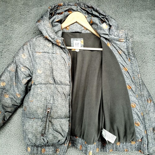 GAP Kids Spotted Puffer Coat Jacket L Gray Hooded - Picture 17 of 24