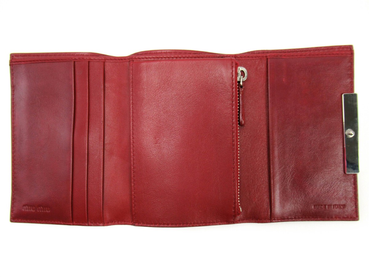 miu miu tri-fold wallet Bordeaux enamel leather Authentic