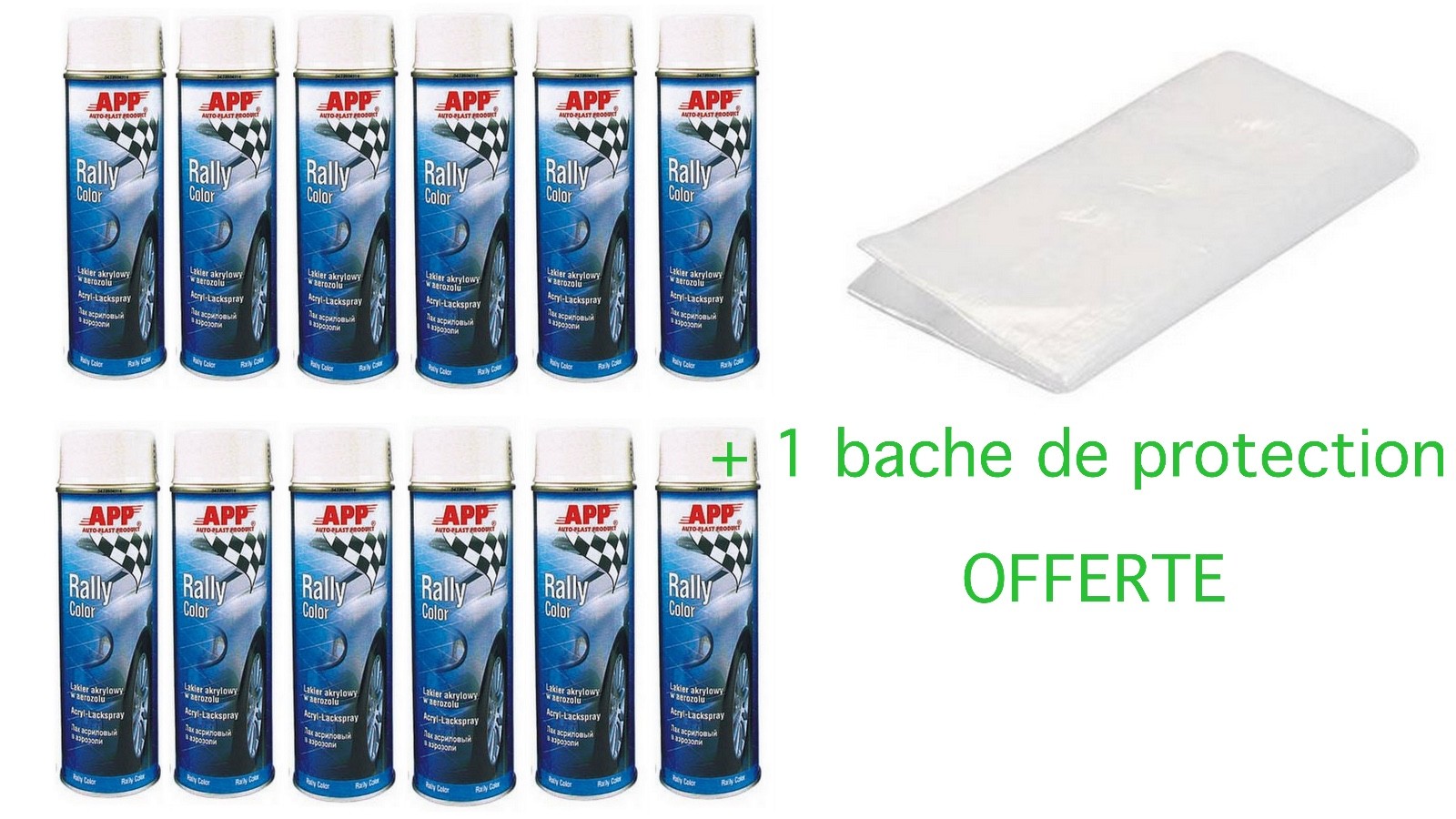 Bombe de peinture blanche haute couvrance 500ml et bâche anti-poussière auto