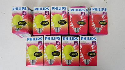 9x Philips Partylicht Glühbirne/Glühlampe E27 15W gelb rot bunt
