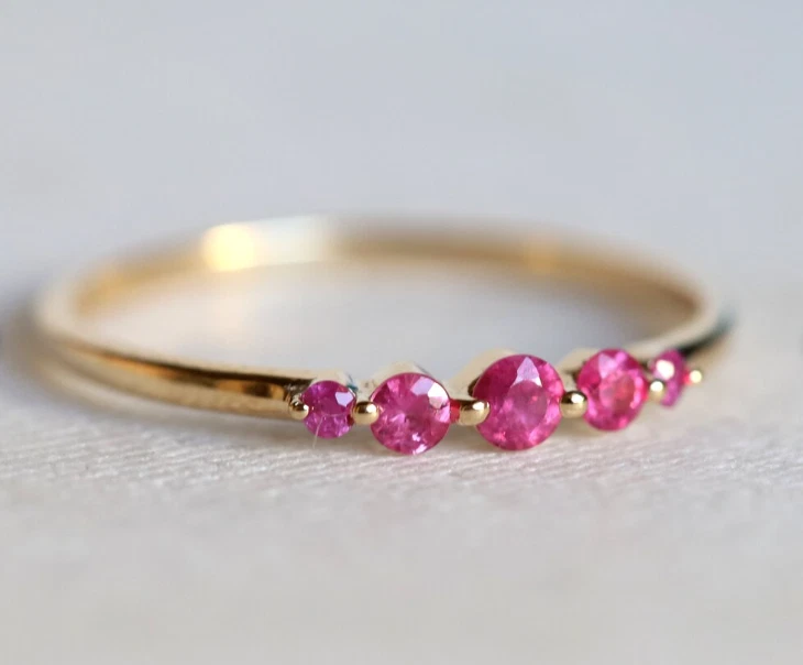 Natural Ruby Gemstone Dainty Ring Solid 10K Gold Jewelry Gift Size Available - Image 2 of 4
