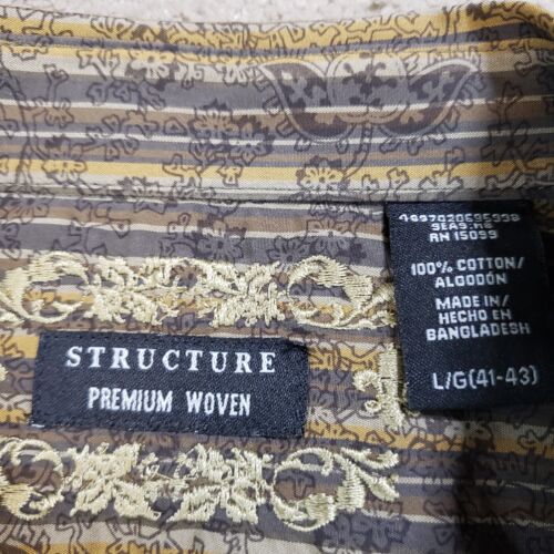 Structure Mens Floral Paisley Stripe Button Up Shirt Large Brown Neutral Casual - Picture 5 of 7