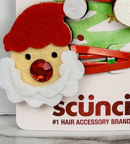 NEW Scunci Hair Clips Lot of 3 Merry & Bright Hair Bows Santa Reindeer Plaid - Picture 12 of 18