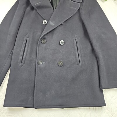 VTG 1967 Men's Blue Naval Pea Coat Size 40 Dark Blue Navy Corduroy