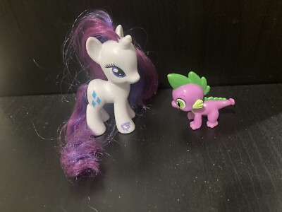 My Little Pony G4 Rarity 3 Inch Figure 2010 Brushable And Spike The Baby Dragon