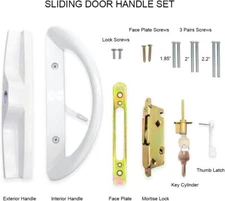 White Patio Door Handle Set with Mortise Lock for Replacement Balcony lock kit