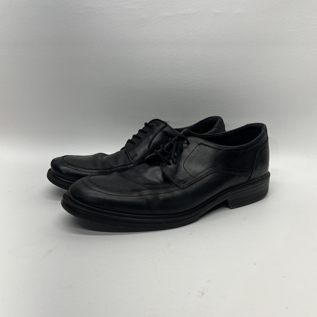 Ecco Mens 44 Black Leather Shock Point Lace Up Round Toe  display picture 1