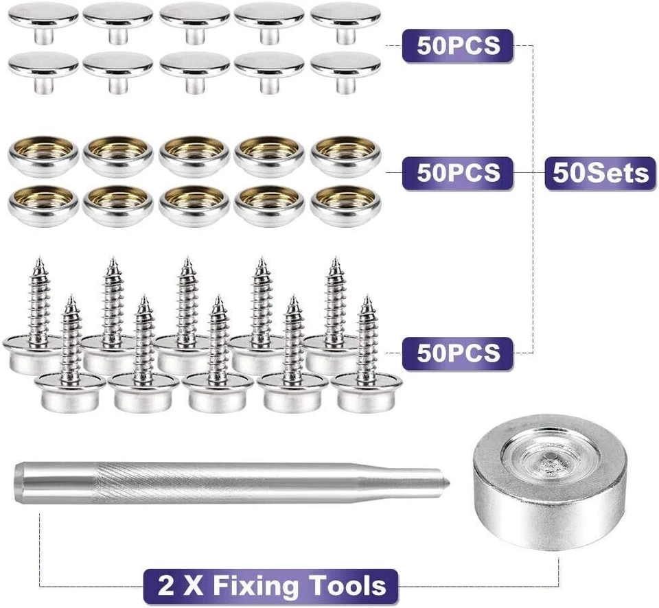 Juego de herramientas de sujetador de botón a presión de lona de 150 piezas broches de presión de grado marino para cubierta de barco Foto 2 de 4