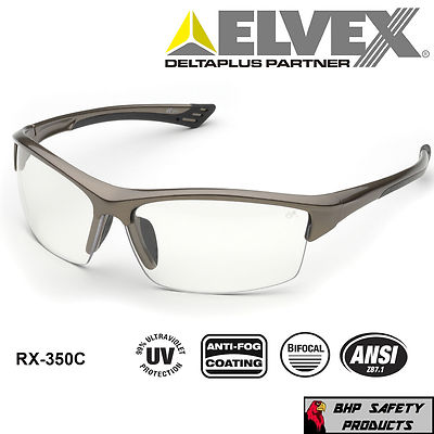 Elvex RX-350C Clear Anti Fog Bifocal Safety Glasses Metallic