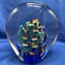 Vintage Murano Style Art Glass Fish tank Aquarium Paperweight 1970s 6.5x5.5