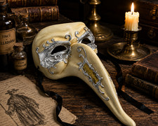 Silver Venetian Plague Doctor Mask Long Beak Masquerade Halloween Costume F/S