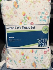 Your Zone Soft Microfiber Full Size Sheet Set Butterfly Flowers New