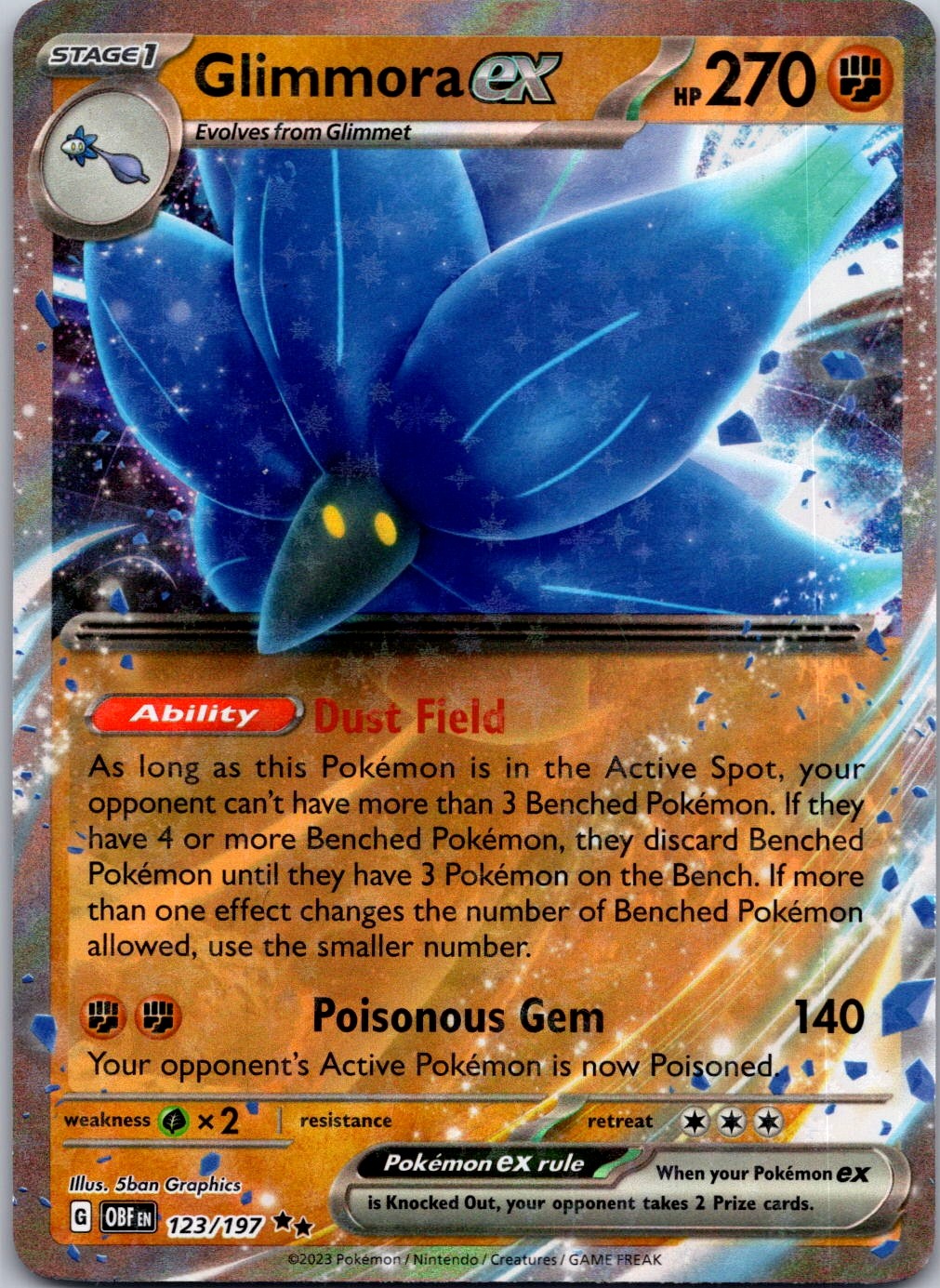 Pokemon SV03: Obsidian Flames #123/197 Glimmora ex Holo Lightly played