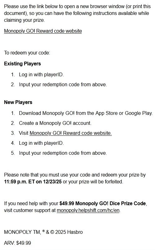 Monopoly GO Dice McDonald's Prize - 3,800 Dice Rolls ($49.99 value) CODE ONLY - Image 2 of 2