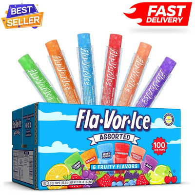 Fla-Vor-Ice Assorted 6 Fruity Flavors Ice Pops 1.5 oz 100 count Fast Shipping
