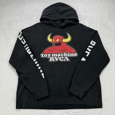 Toy Machine RVCA Sudadera con Capucha Mediana Negra Patín Diablo Gráfico Envejecido