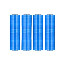 4 Rolls Dark Blue Cast Hand Pallet Stretch Wrap 15" x 1500 Ft. x 80 Gauge