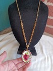 VINTAGE WEST GERMANY PINK RHINESTONE ENAMEL FAUX PEARL ROSE  FLORAL NECKLACE SET — photo 2