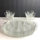 Vtg Anchor Hocking Grapes and Leaves Set 4 Glass Luncheon Snack Plates 4 Cups