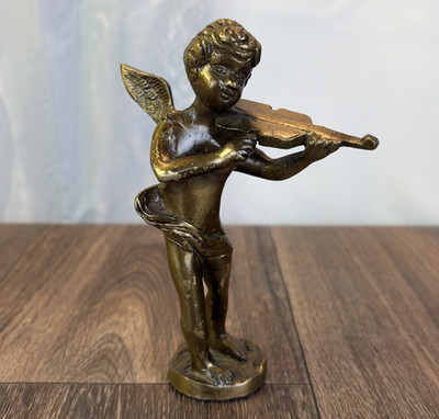6'' Heavy Brass Cherub Angel Playing the Violin Figurine