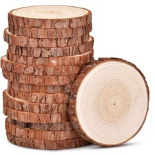 4.3-4.7 inch Unfinished Natural with Tree Bark Wood Slices 15 PCS Natural Rou...