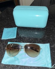 Discontinued Tiffany Co. Aviator Sunglasses Gold Gradient Brown Lens Case