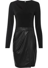 Lederimitat-Kleid mit Jersey-Oberteil Gr. 36/38 Schwarz Damen Minikleid Neu*