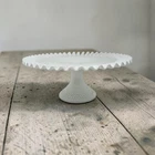 Fenton Hobnail Milk Glass Pedestal Cake Stand Ruffled Edge 12.5" Vintage White