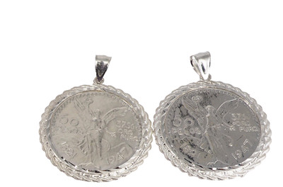 925 Sterling Silber Replik Mexikanische 50 Peso Centenario Münze Halskette Seil Einfassung