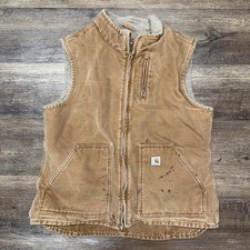 Vintage Carhartt Sherpa Lined Duck Canvas Work Vest Brown Womens Large 12/14