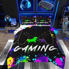 Teens Gamer Duvet Insert Full Size, Boys Game Joysticks Bedding Set, Gaming C...