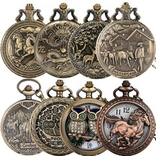 Animal Theme Antique Quartz Pocket Watch Analog with Necklace Chain Gift for Men