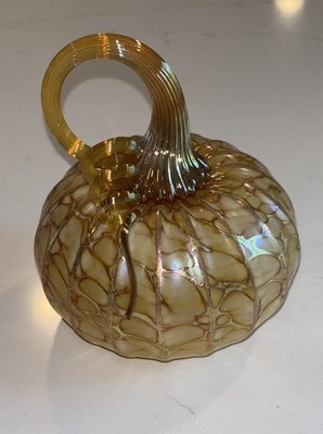 Jack Pine Studio Blown Glass Pumpkin 2016 Amber Iridescent Gold 4/4.5 