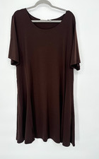 Susan Graver Brown Liquid Knit Dress 3X Knee Length Casual Lagenlook Chocolate