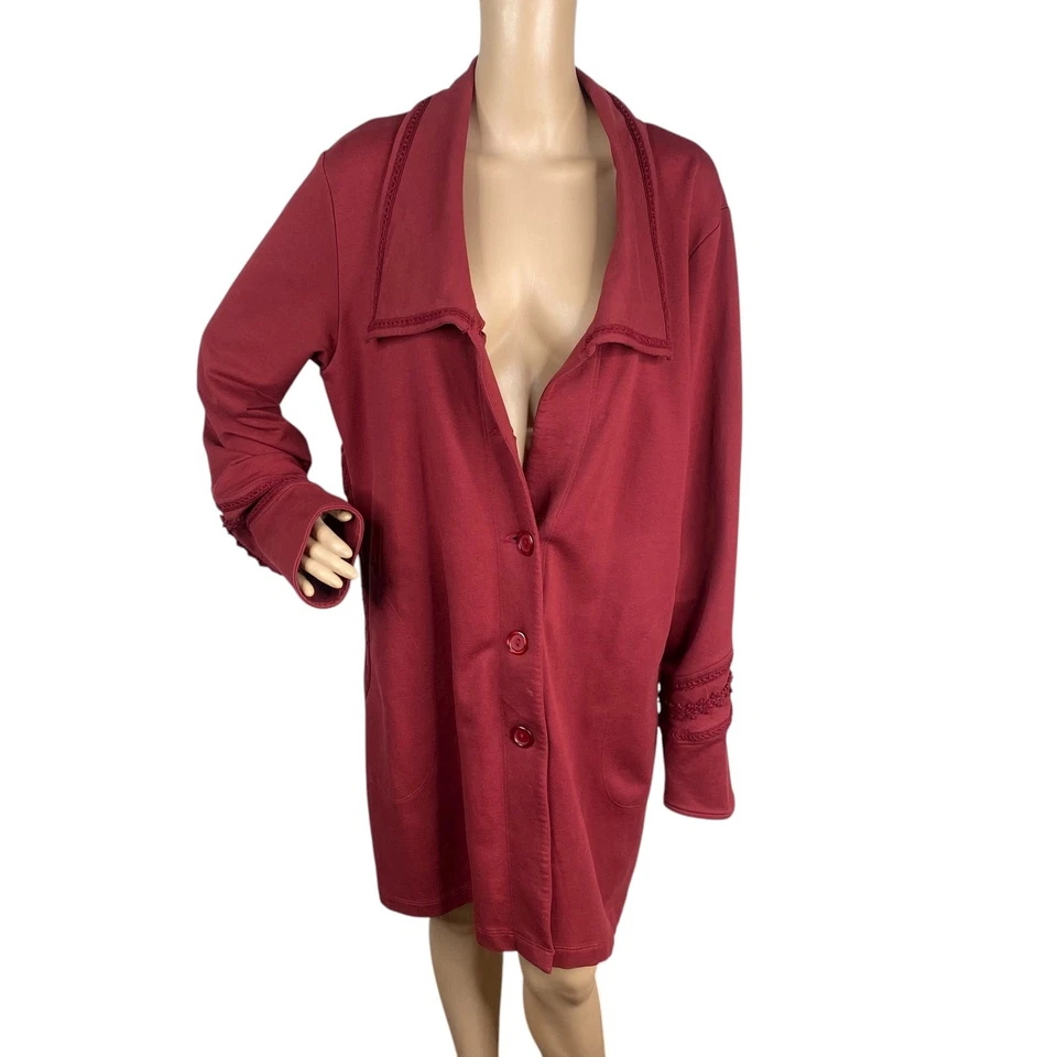 Abrigo Chaqueta Suave Surroundings Rachel Rojo Borgoña Militar Crochet Encaje Talla L= Foto 4 de 4