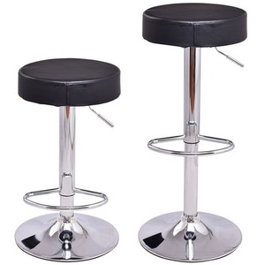 Gymax Set of 2 Adjustable Round Leather Seat Hydraulic Swivel Bar Stool Black