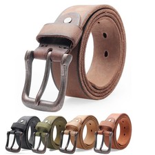 Men's Retro Top Grain Leather Belts for Men Genuine Solid Belt Workmen 1.5"Width