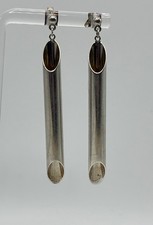 Modernist Sterling Silver 925 Cylindrical Pierced Post Dangle Earrings 2 1/4”