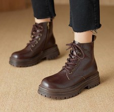 Vintage Women's Lace Up Faux Leather Ankle Boots Casual Dress Party Knight Shoes