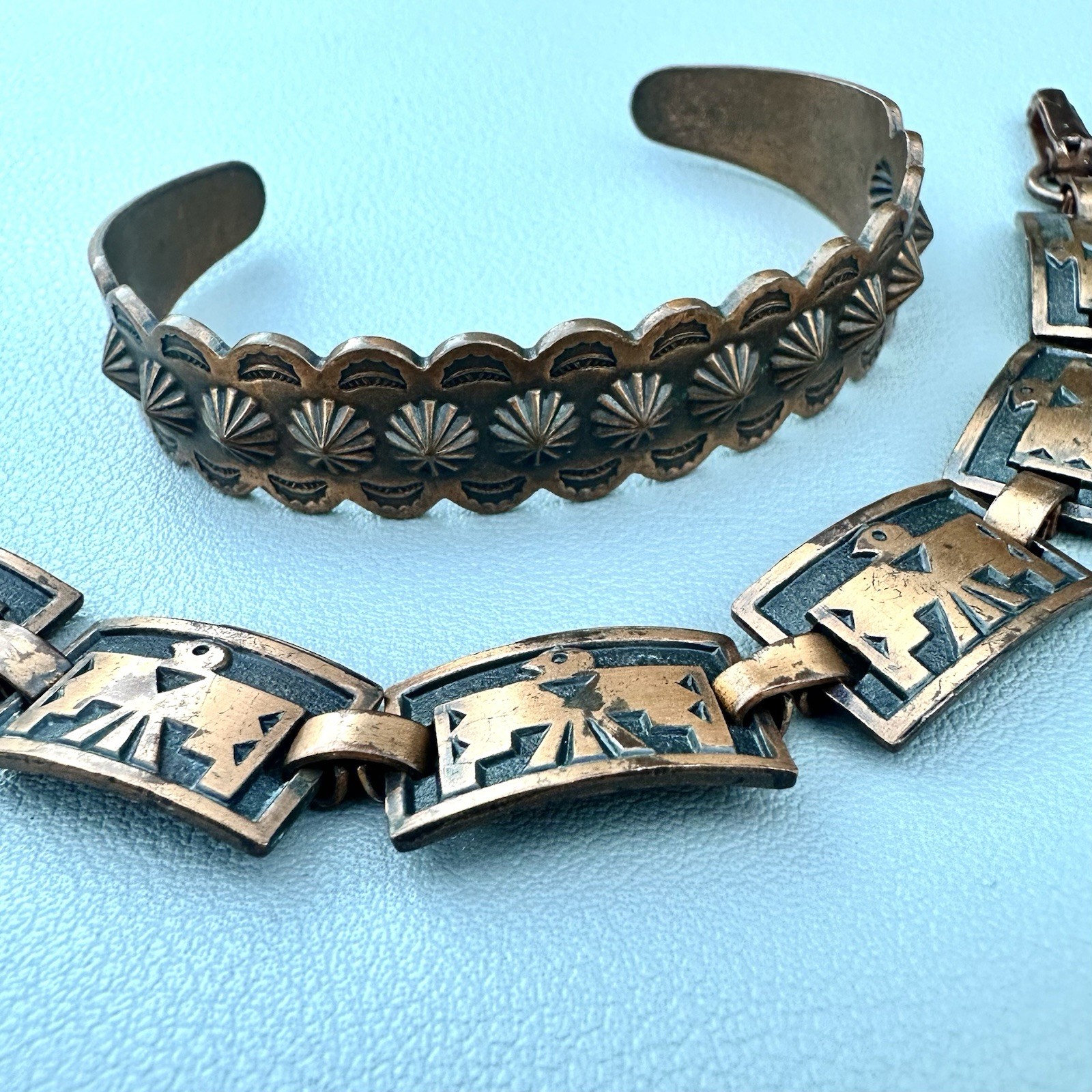 Vintage Copper Bracelet Stack Thunderbird Southwe… - image 2