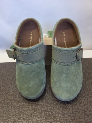 Waco Siesta Southwest Revitalign Orthotic Suede Clog Shoe Sz 8.5 Olive Green