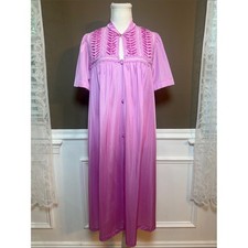 Vintage Vanity Fair Pink Satin Lace Nightgown Button Front M