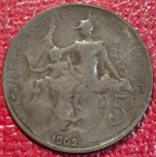 VINTAGE 1902 FRANCE 5 CENTIMES OLD FOREIGN COIN-NOV696