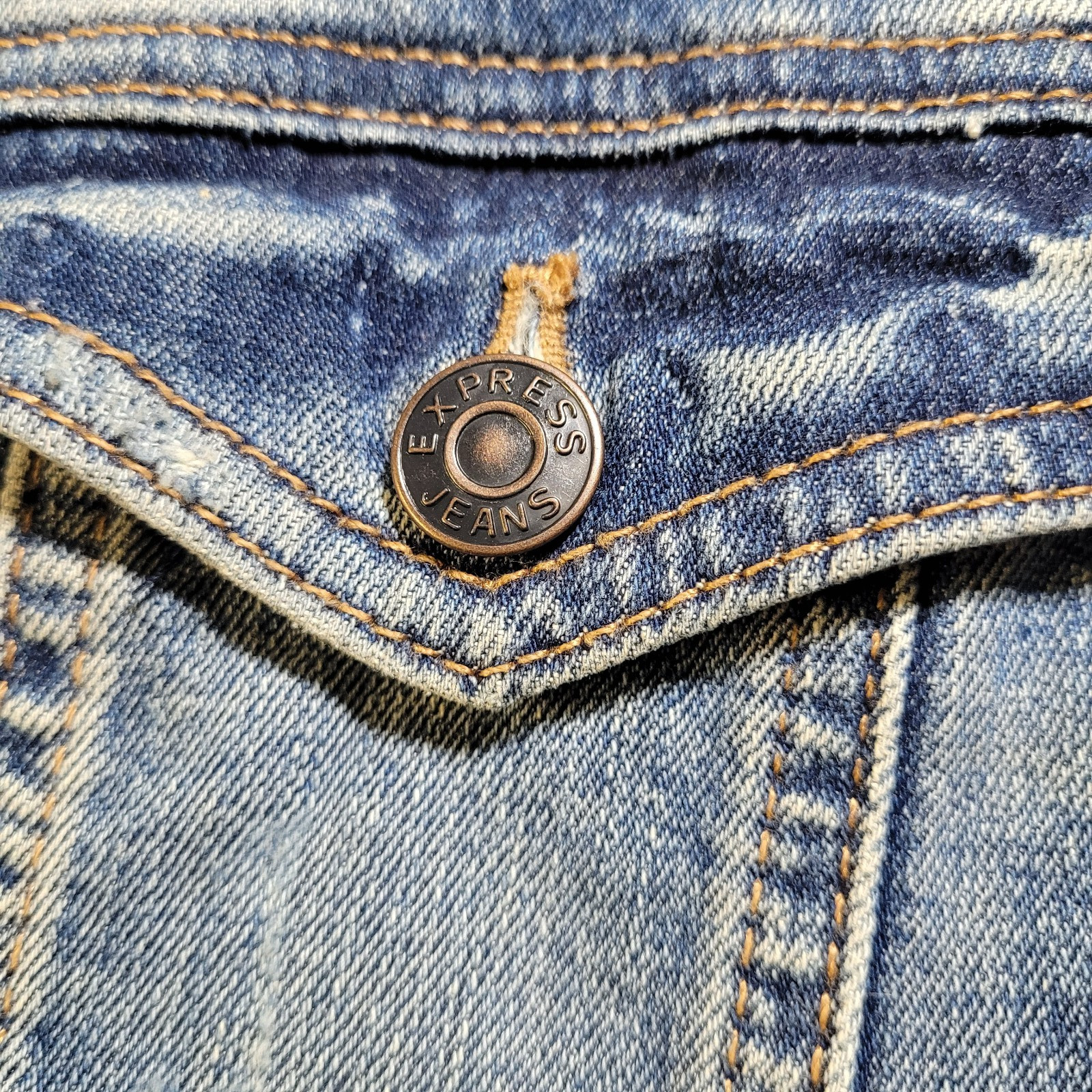 Express Jeans Button Denim Jacket Red Floral Embr… - image 10