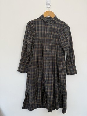 Toast Dress Size 8 Black Cotton Check Long Dress Collar Pockets Midi Collar