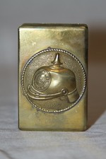 WW1 Brass Matchbox Holder, German Pickelhaube Helmet