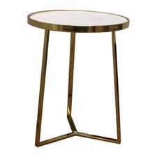 Contemporary Round 3 Leg Coffee Table with Marble Top, 400mm x 510mm - Brass/Mar