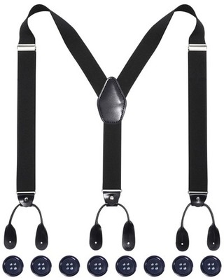 Mens Adjustable Button End Suspenders - Y-Back Elastic Tuxedo Suspenders with...