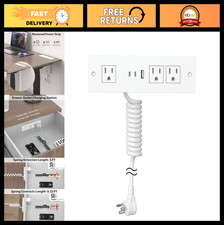 Recessed Power Strip with 3 USB Fast Charging Ports 3 AC Outlets, 5FT Cord